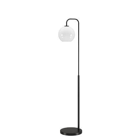 Hudson & Canal Henn &amp; Hart  Harrison Blackened Bronze Arc Floor Lamp with White Milk Glass Shade FL0470